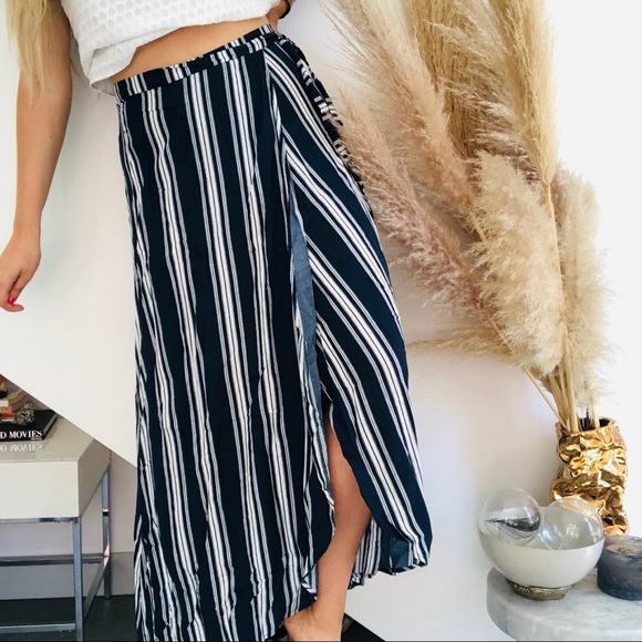 SMYM MUMU Navy White Siren Stripe Maxi Skirt Small - Picture 2 of 8